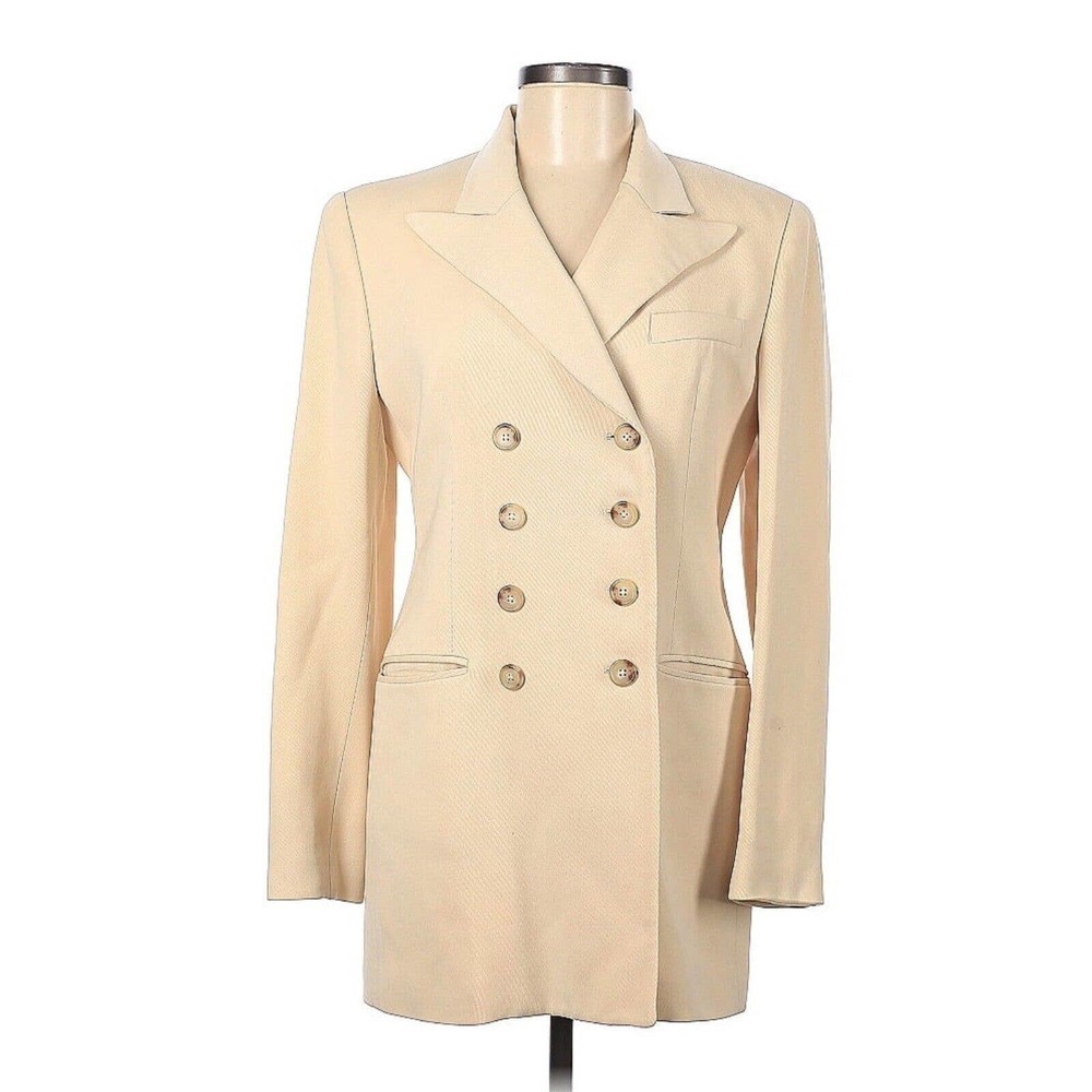 Ralph Lauren Vintage Ivory Double Breasted Blazer Wool Notch Collar Size 6 Cream